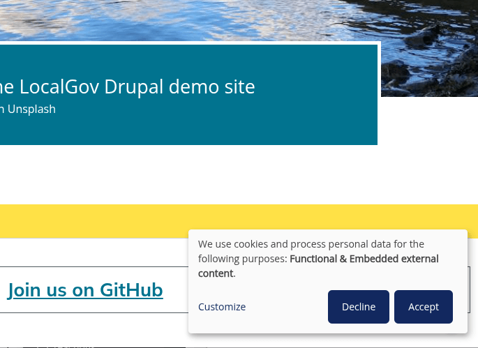 LocalGov Drupal Cookie Consent provided by the Klaro module.