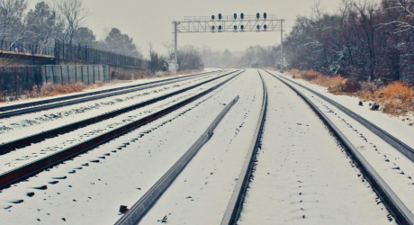 A choice of rail lines in the snow