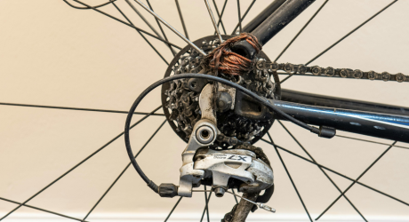 A bike with a few broken spokes